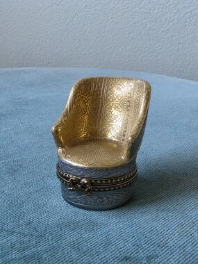 Limoges France Porcelain Gold and Silver Bergere Slipper Chair Trinket Pill Box